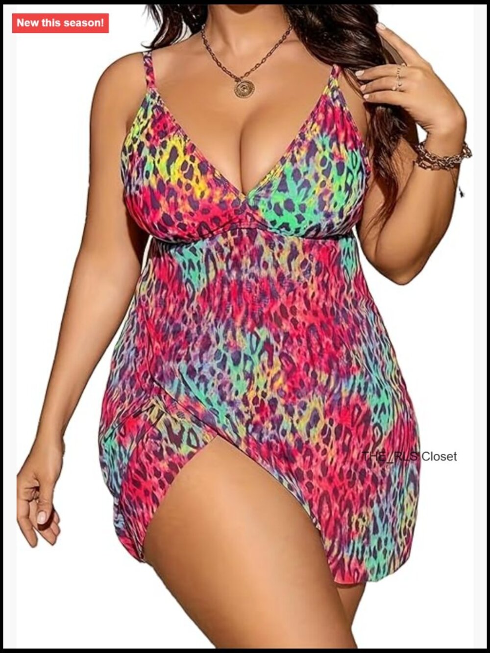 Plus Size Tankini Bathing Suit 2 Piece Leopard V Neck Swimdress with Bottom